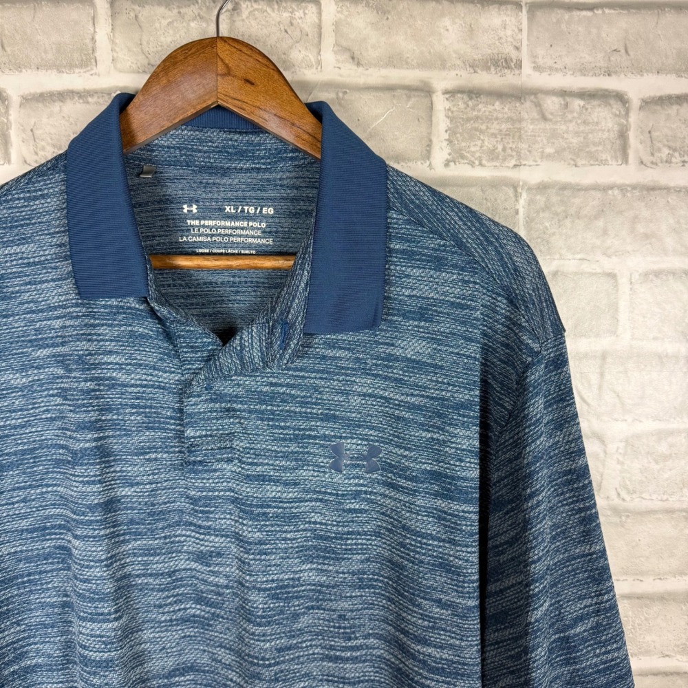 Under Armour Mens Performance Polo Shirt XL Blue Heathered Space Dye Golf Top